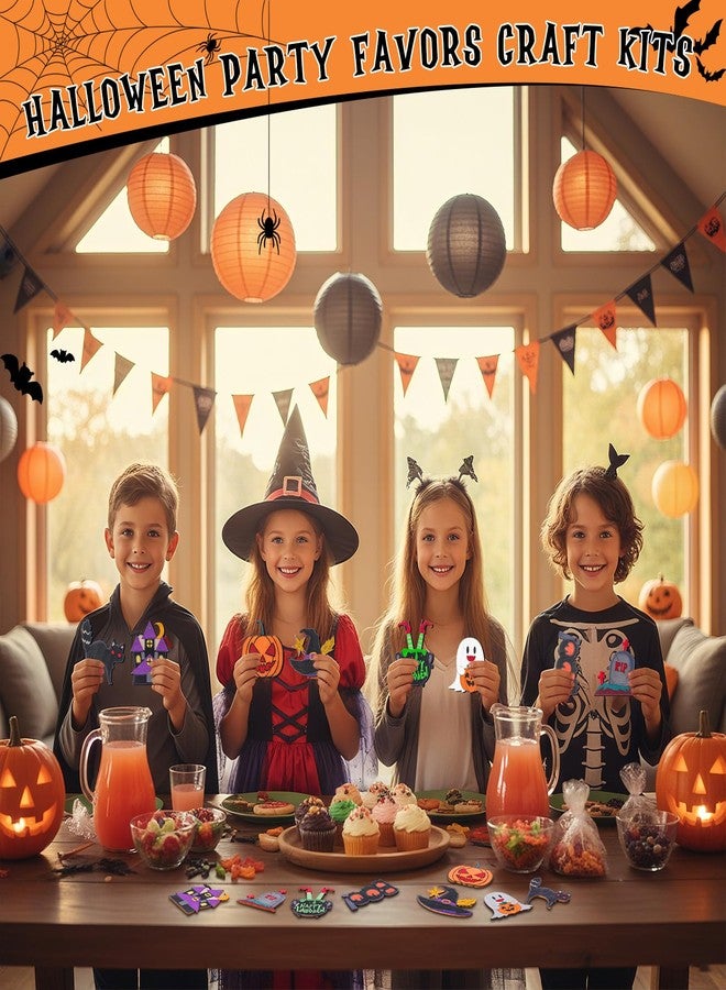 Potchen 24 Pcs Halloween Wooden Painting Crafts Kit Thank You for Coming Gifts for Kid Pumpkin Skull Bat Ghost Blank Unfinished Wooden DIY Crafts Paint Halloween Party - Image 5